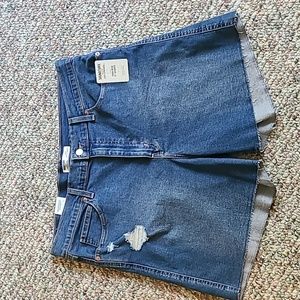 LEVIS BRAND WOMENS PLUS SIZE BLUE JEAN DISTRESSED CUTOFF SHORTS SIZE 16/WAIST 33